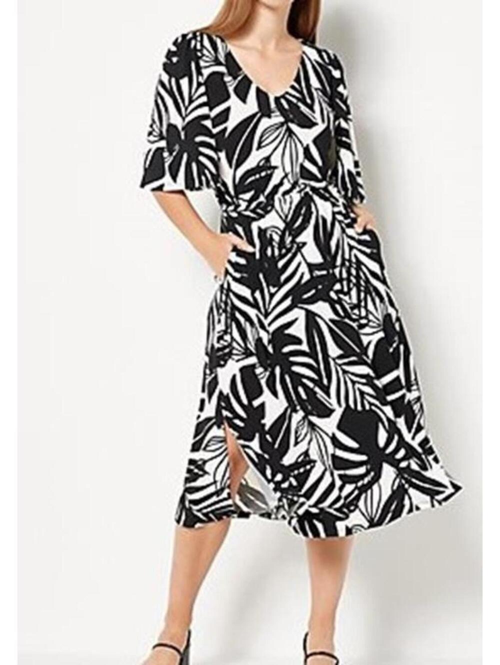 2723 Girl With Curves Regular Knit Midi Dress Flutter Slv BLACK TROPICL sz XL